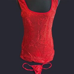 Red Sequin Tank Top and Thong Set